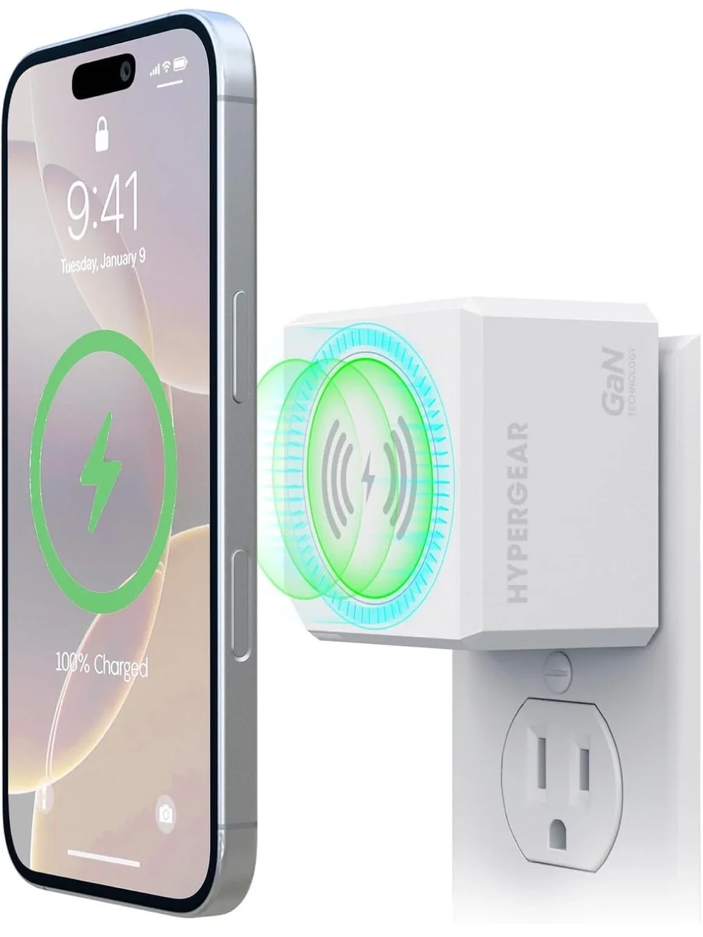 HyperGear MaxCharge White 3-in-1 Magnetic Wireless Wall Charger USB C GaN